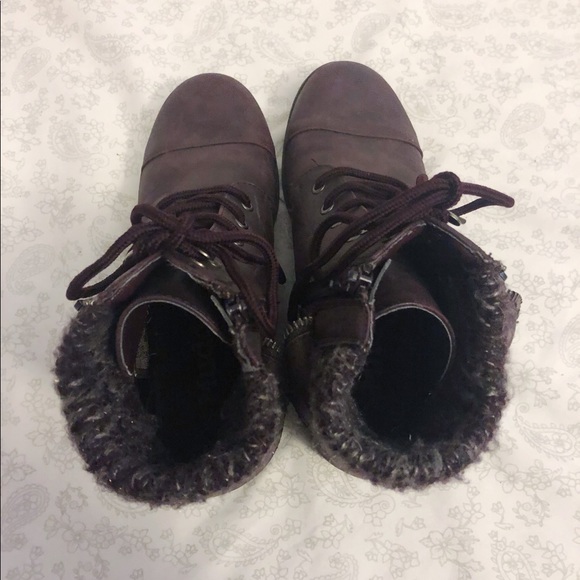 Maroon Fold Over Ankle Boots - Picture 5 of 5